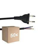 Confezione Multipack 50x Noxion Euro Cavo di alimentazione Nero - C7 Europlug + Estremità aperte - 2m - 2 pole 0,75mm2